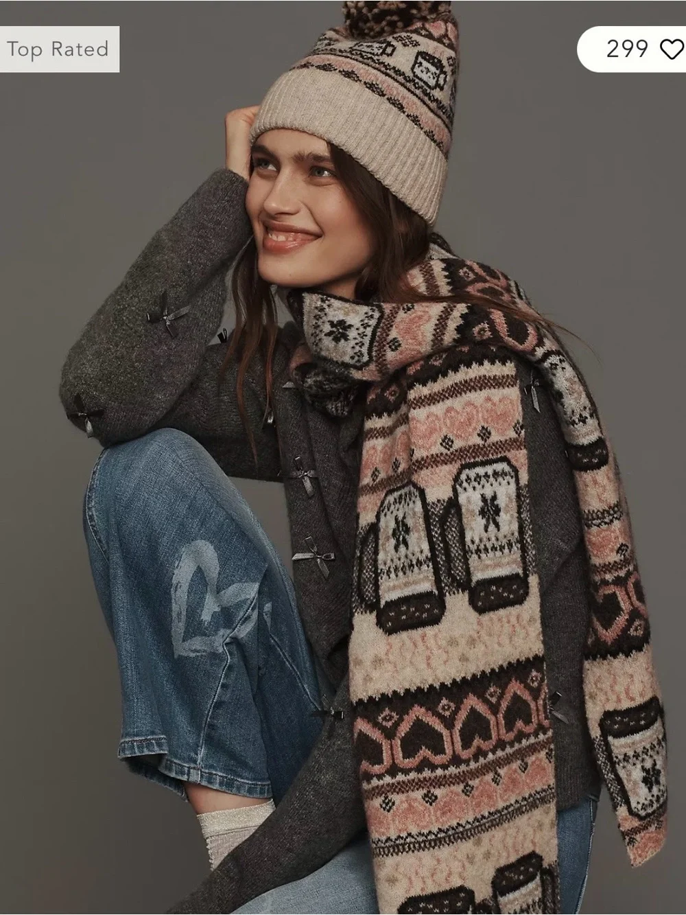 NWT Anthropologie Maeve Fairisle Holiday Libation Scarf Espresso Martini